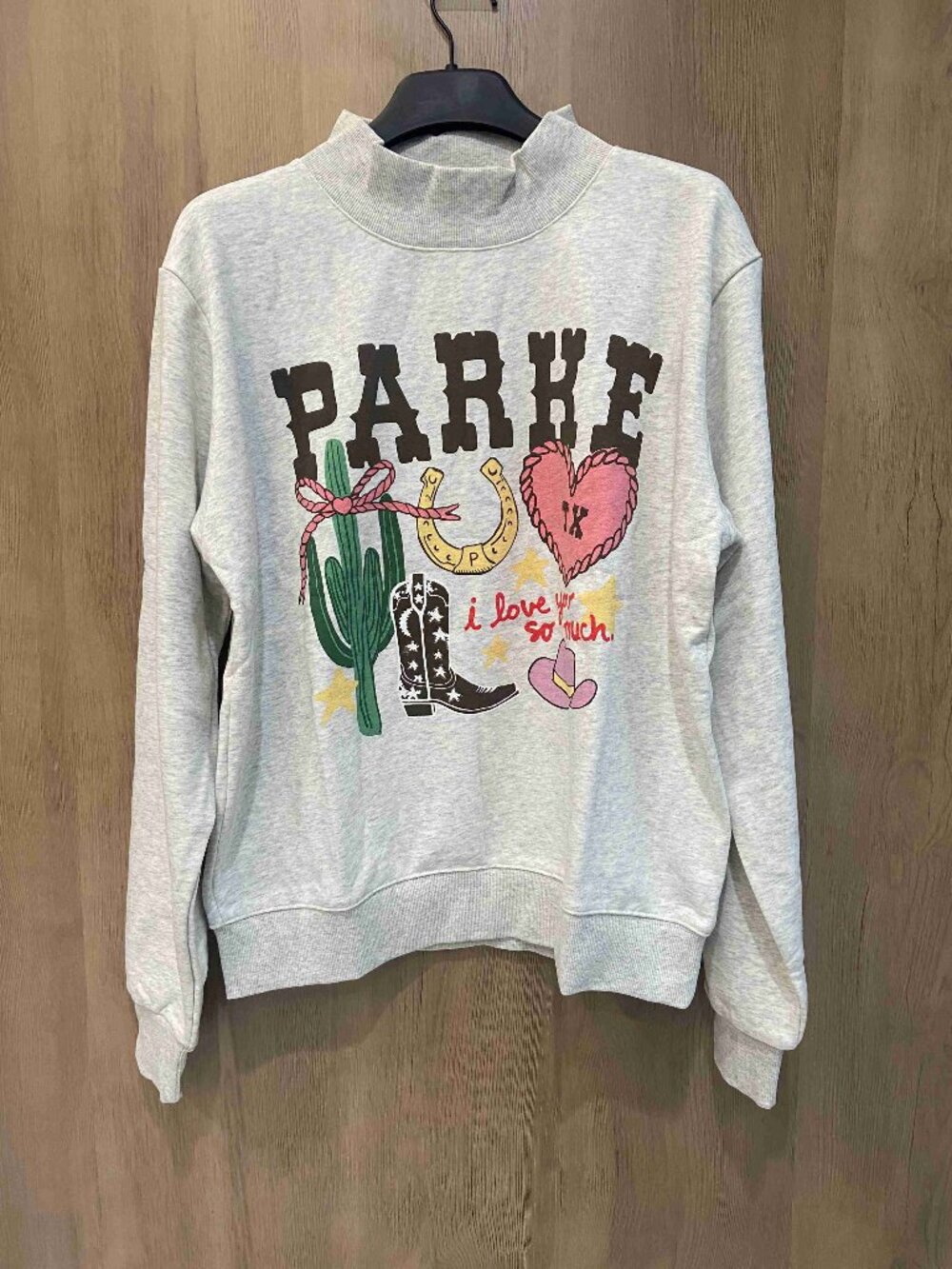 PARKE "I Love You So Much" Western Graphic Mock Neck Pullover Sweatshirt - Picture 1 of 6